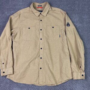 Eddie Bauer Mountain Ops Chamois Shirt Men's XL Camel Tan Khaki Flannel Hiking